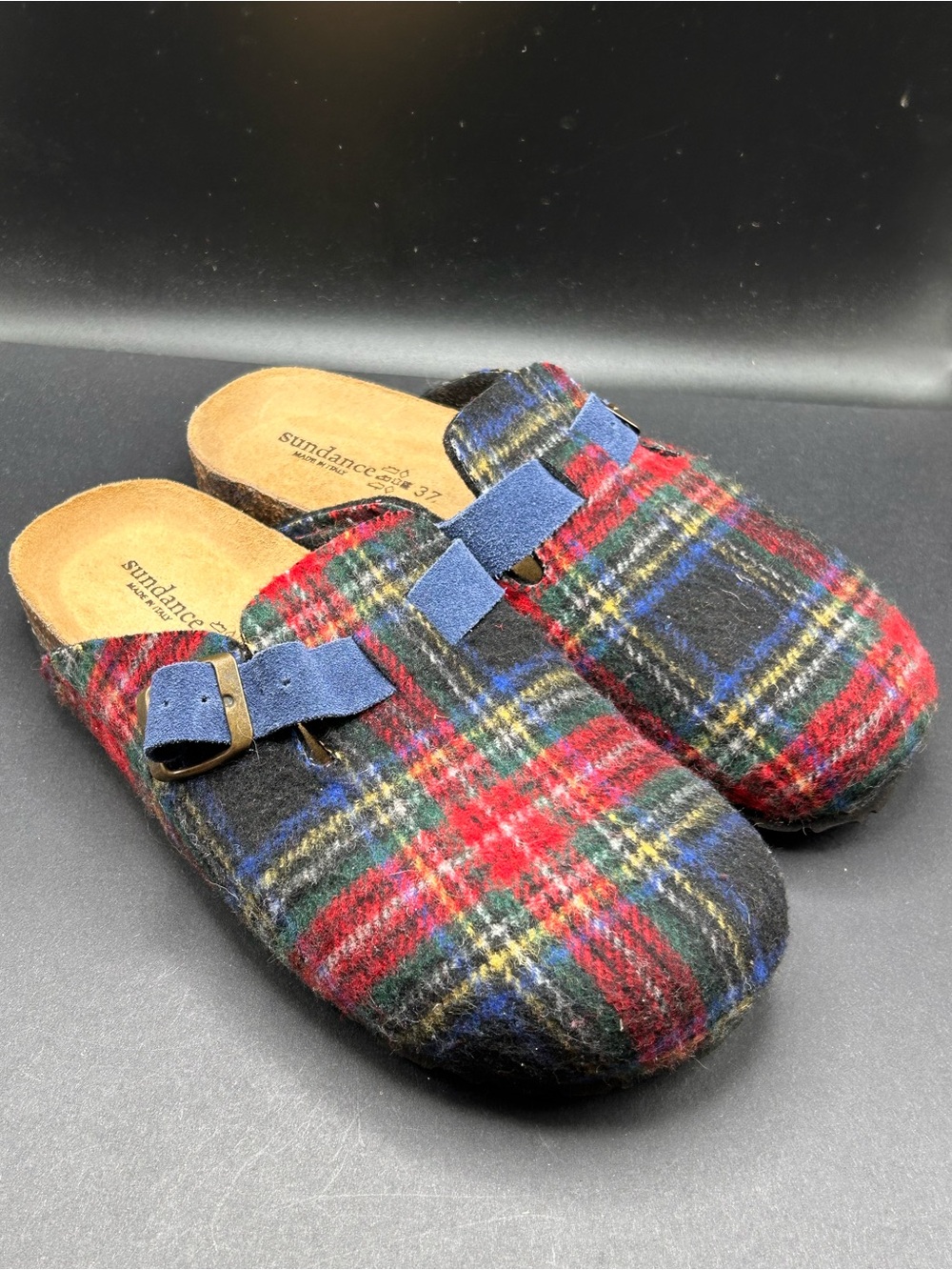 NWOT Sundance Wool Tartan Plaid Slip-On Clog - Red/Green/Blue EU 37